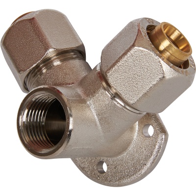 фото STOUT SFS-0014-001216 Тройник настенный с креплением для металлопластиковых труб винтовой